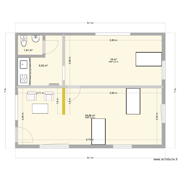 MEZZANINE C5 - 11. Plan de 4 pièces et 56 m2