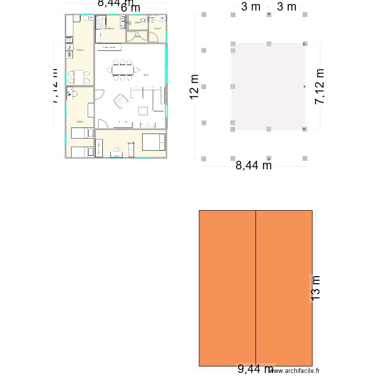 Mkidadi T3 en U. Plan de 8 pièces et 55 m2
