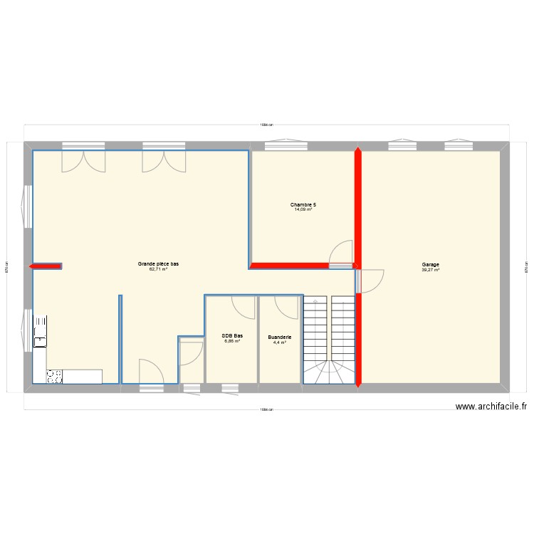 Maison Chasselay Bas avec escalier normal. Plan de 5 pièces et 127 m2