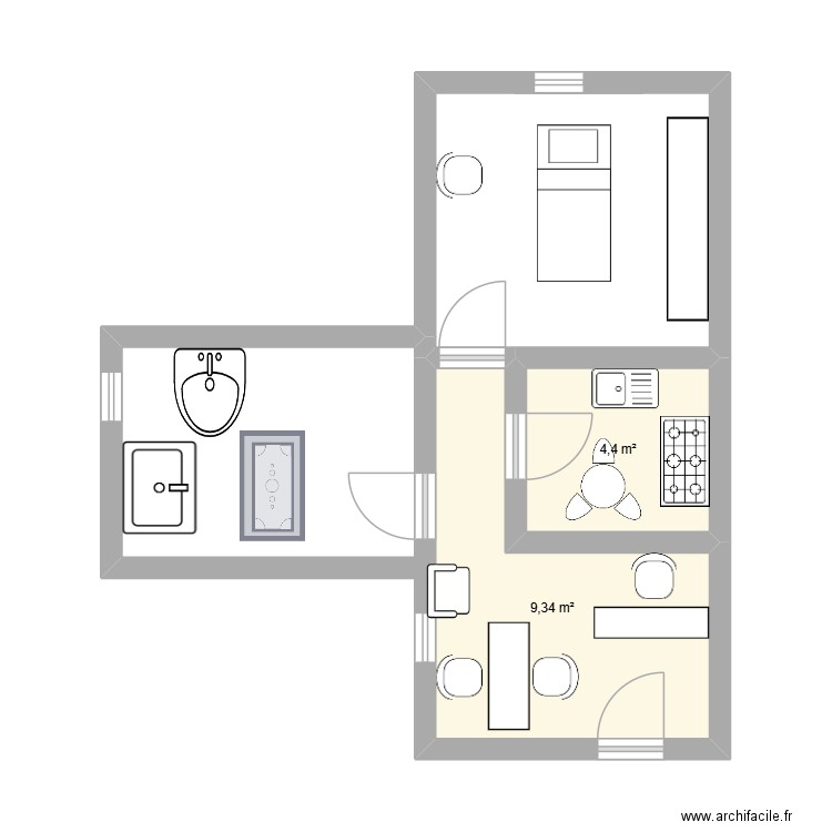 PLAN 1. Plan de 2 pièces et 14 m2