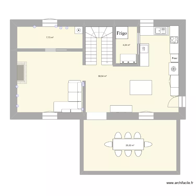rdc. Plan de 4 pièces et 96 m²