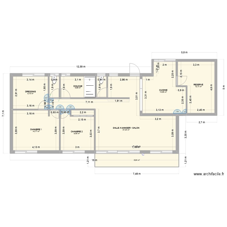 VDC R+1 projet 2 électricité. Plan de 11 pièces et 118 m2