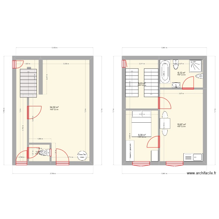 Maison 2. Plan de 6 pièces et 74 m2