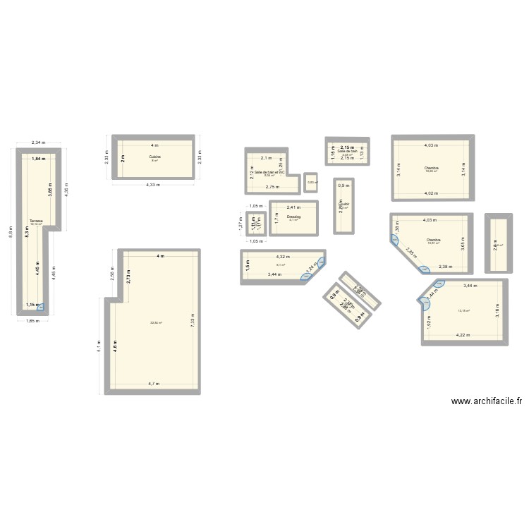Vincennes2. Plan de 16 pièces et 117 m2