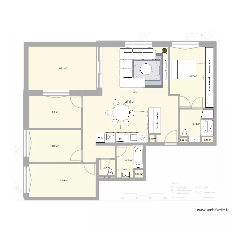 Plan de Base L+G meubl&eacute;5. Plan de 14  et 117 m²