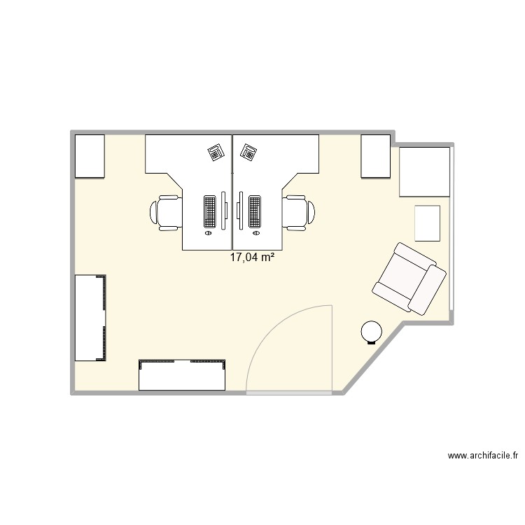 bureau. Plan de 1 pièce et 17 m2