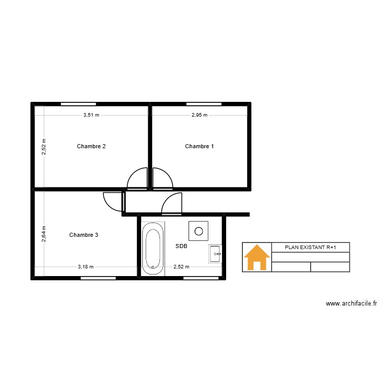 FARCI R+1 EX V1. Plan de 4 pièces et 29 m2