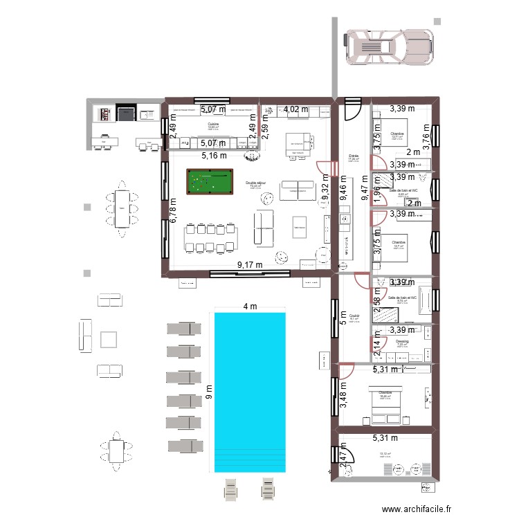 Coupiac Billard en haut. Plan de 11 pièces et 191 m2