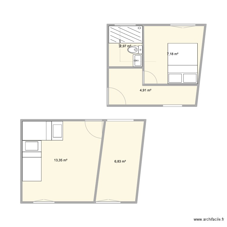 rigoles2. Plan de 5 pièces et 35 m2