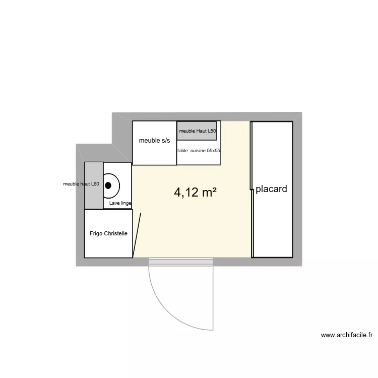 buanderie. Plan de 1  et 4 m²