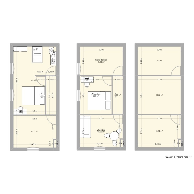Chadrac chambres rdc. Plan de 12 pièces et 95 m2