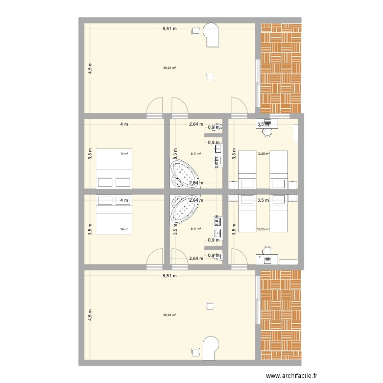 LGAPPT1. Plan de 8 pièces et 147 m2