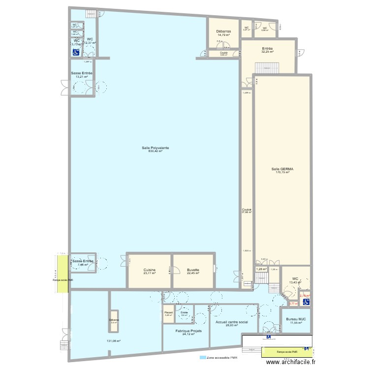 MJC RDC 02. Plan de 29 pièces et 1215 m2