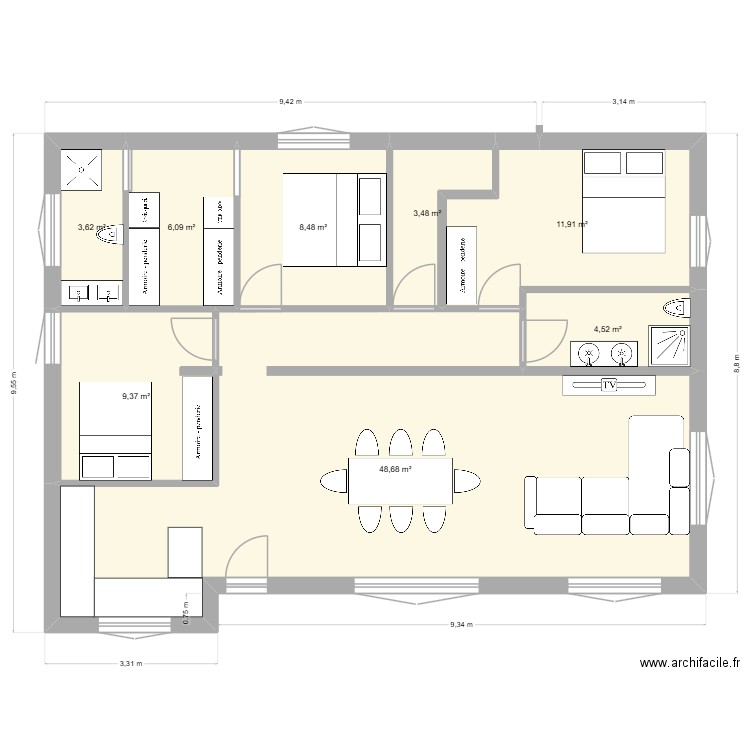 montanay 2. Plan de 8 pièces et 96 m2