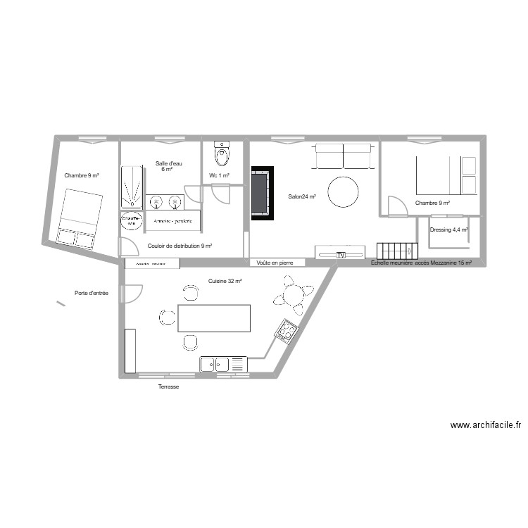 Derrien. Plan de 7 pièces et 30 m2