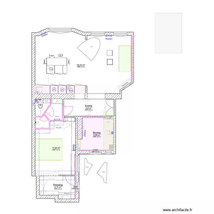 BOBILLOTVNEW2_AMENAGEMENT_1107V3. Plan de 9  et 62 m²