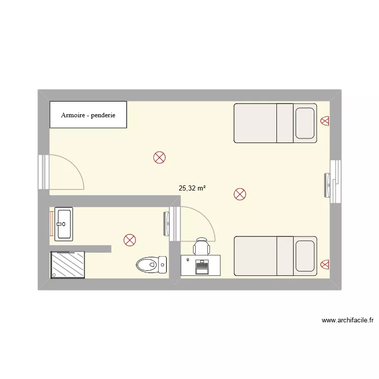 chambre bas sans cuisine. Plan de 1 Pièce et 25 m² chambre bas sans cuisine. Plan de 1 Pièce et 25 m²