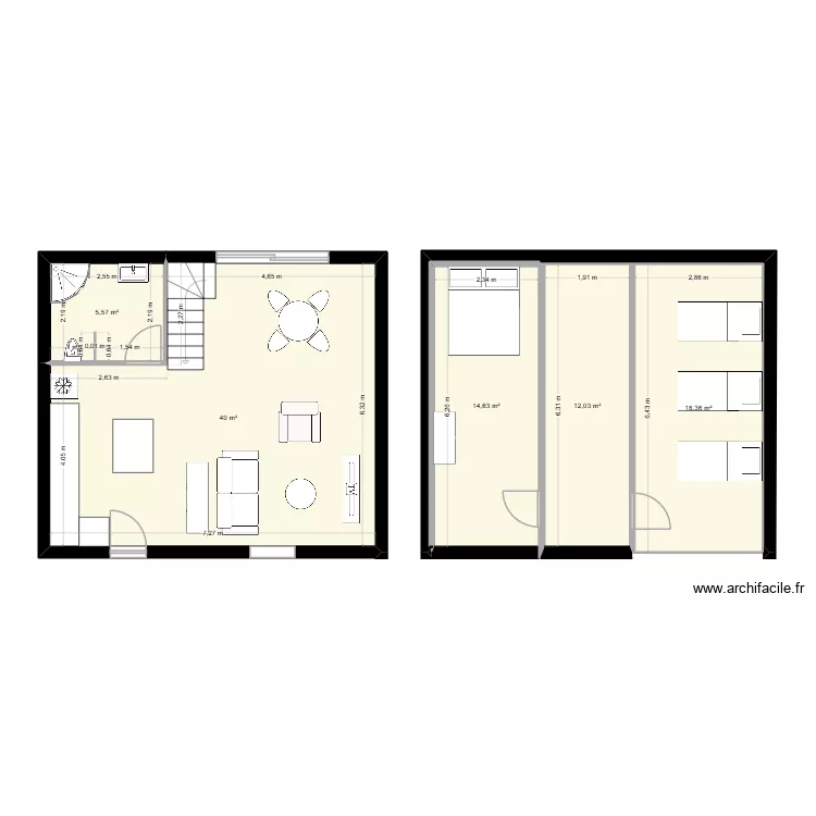 Gite 3. Plan de 5 pièces et 91 m²