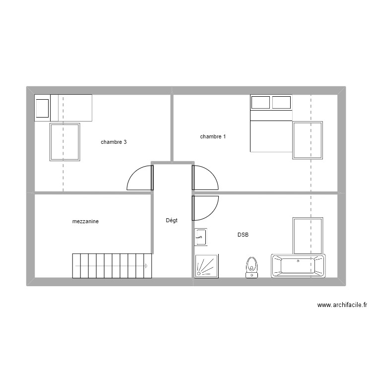 T4 2 CALAIS étage variante. Plan de 4 pièces et 59 m2