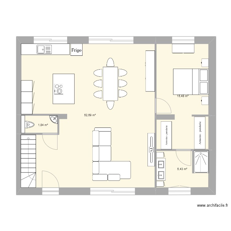 Maison. Plan de 4 pièces et 75 m2