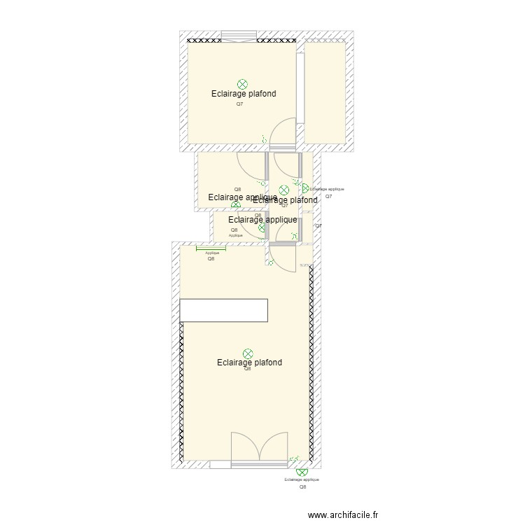 alexandre  éclairages  avec isolation placo. Plan de 8 pièces et 42 m2