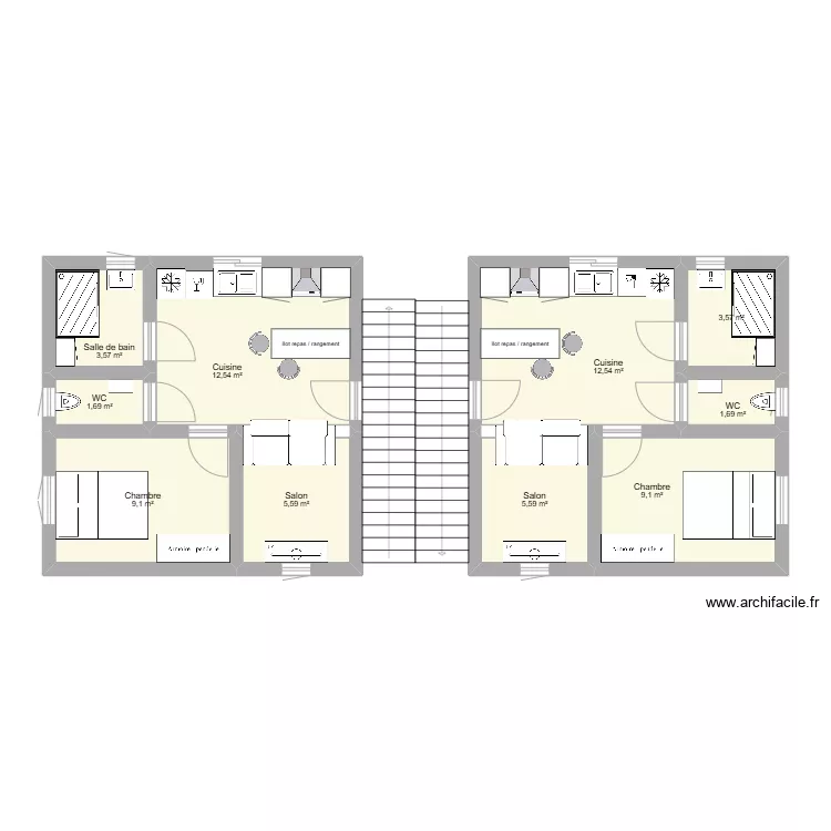 Apparts 36m² double. Plan de Apparts 36m² double. Plan de