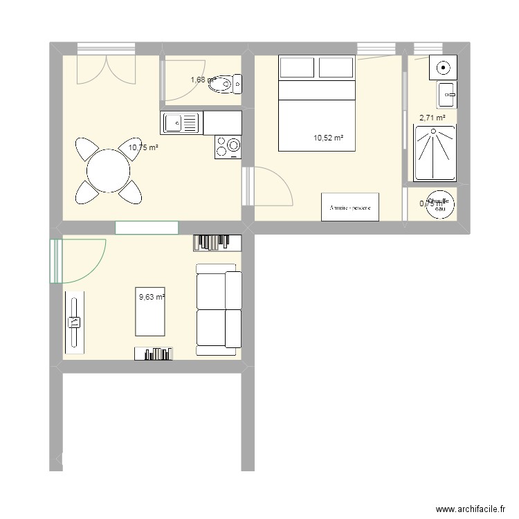 appart essai. Plan de 6 pièces et 36 m2
