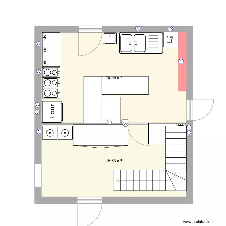 cuisine pro. Plan de 2  et 35 m²
