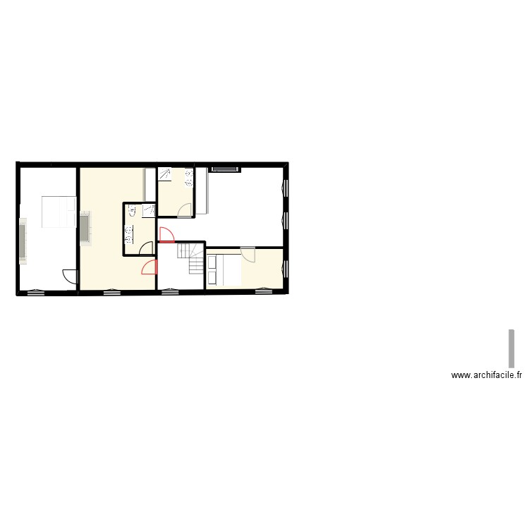 Plateau 2e étage simulation rénové. Plan de 4 pièces et 47 m2