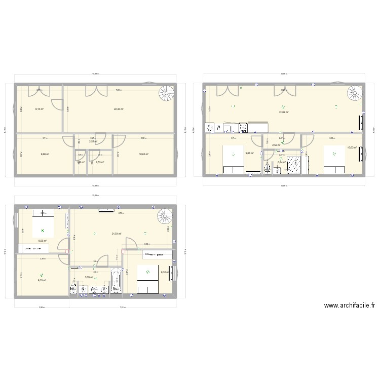 1er étage. Plan de 17 pièces et 172 m2
