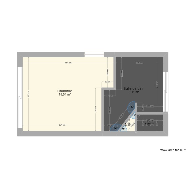 Chambre actuelle. Plan de 4 pièces et 25 m2