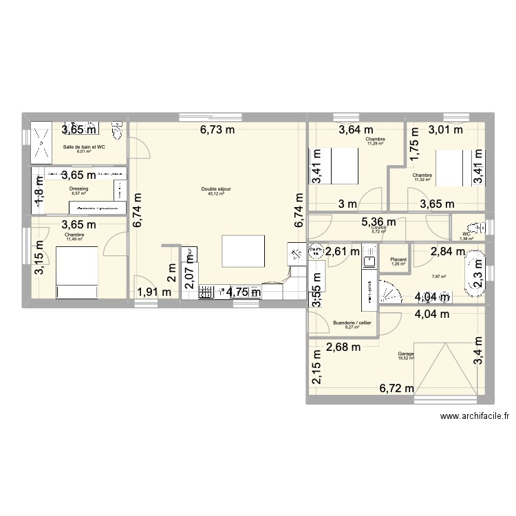 Maison plein pied 117,3 m2. Plan de 12 pièces et 137 m2