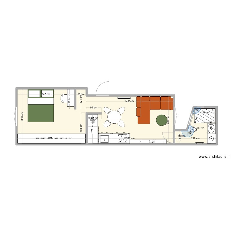 Henri 3. Plan de 2 pièces et 33 m2