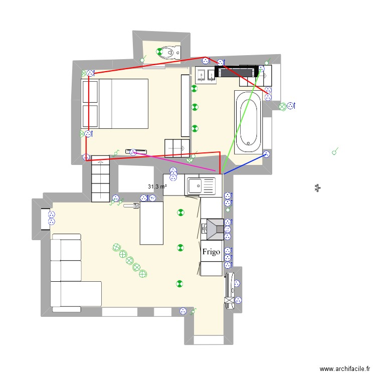 Diane elec. Plan de 1 pièce et 31 m2