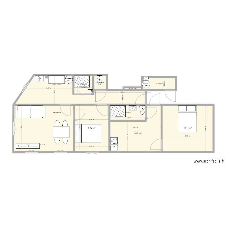 Fécamp 3 (3 étage face) . Plan de 9 pièces et 68 m2