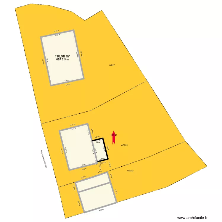 Plan cadastre avec extension zoom. Plan de 5  et 291 m²