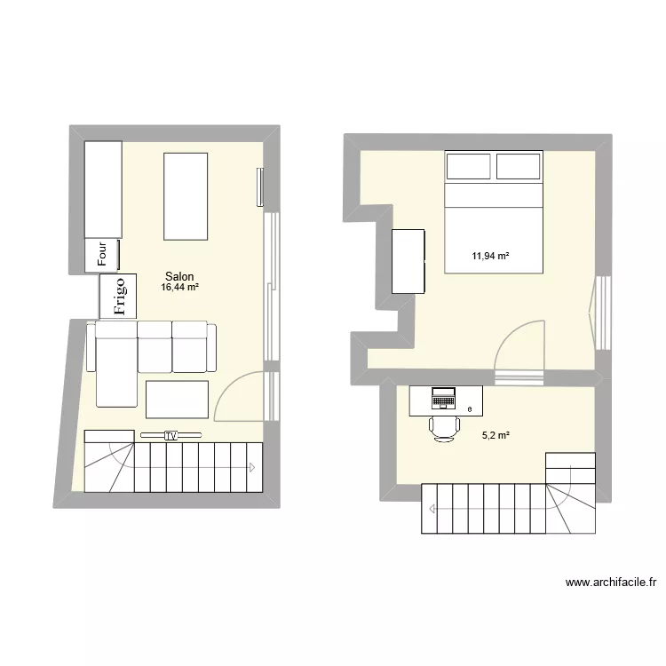 Appartement Chevreuse _ v3. Plan de 3  et 34 m²
