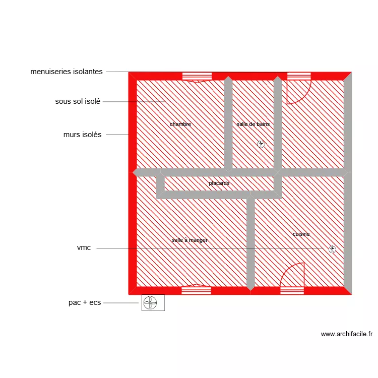 FOUCARD RDC sc&eacute;nario 3. Plan de 6  et 42 m²