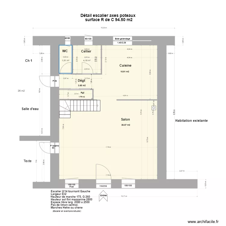 Modifications escalier et fenetres**. Plan de 