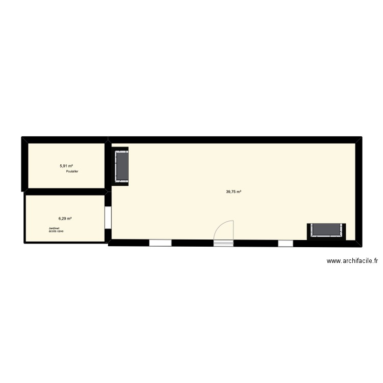 Tannay-petite maison. Plan de 3 pièces et 52 m2