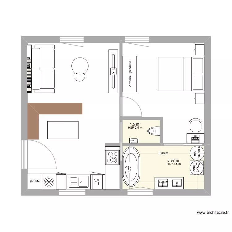 Fil rouge 1. Plan de 2  et 7 m²