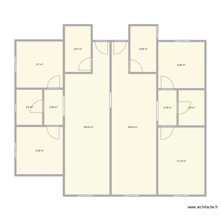Double appartement. Plan de 12  et 114 m²