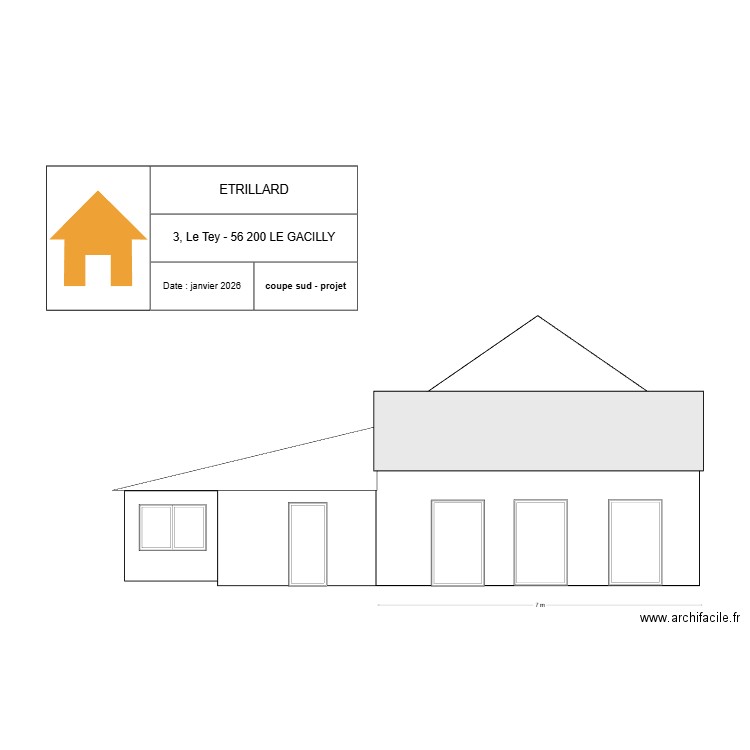 le tey coupe sud projet. Plan de 1 pièce et 109 m2