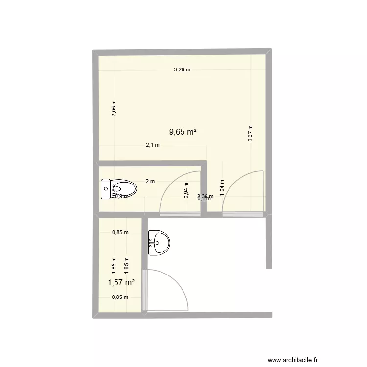 Vestiaire COBI V1. Plan de 2  et 11 m²