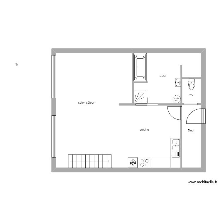 T4 3 CALAIS rdc. Plan de 1 pièce et 43 m2