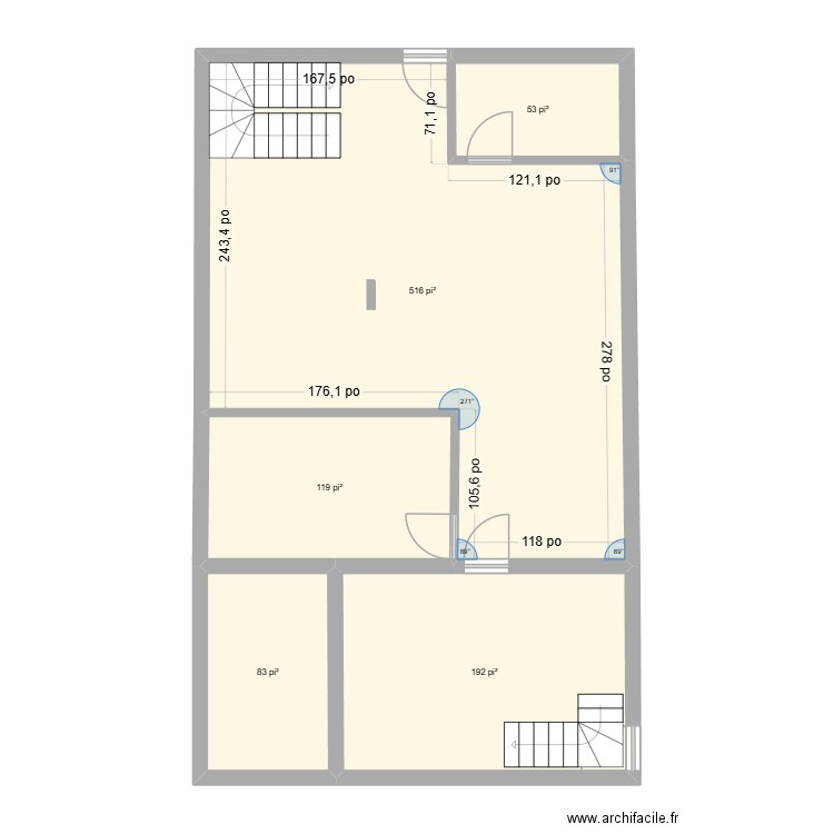 Maison St-Liboire. Plan de 5 pièces et 90 m2