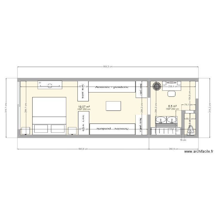 SUITE PARENTAL 2. Plan de 2 pièces et 26 m2