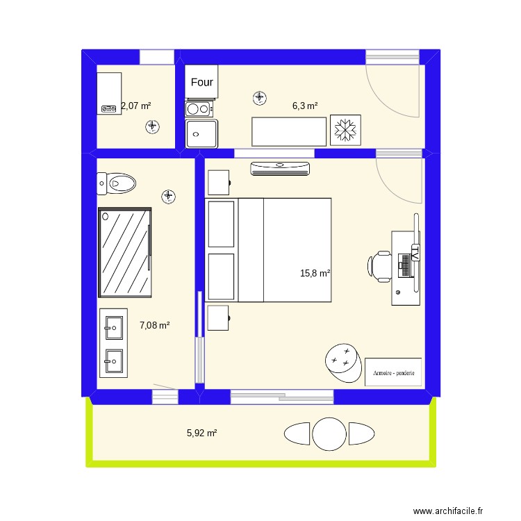 Lyon 1CH Hotel. Plan de 5 pièces et 37 m2