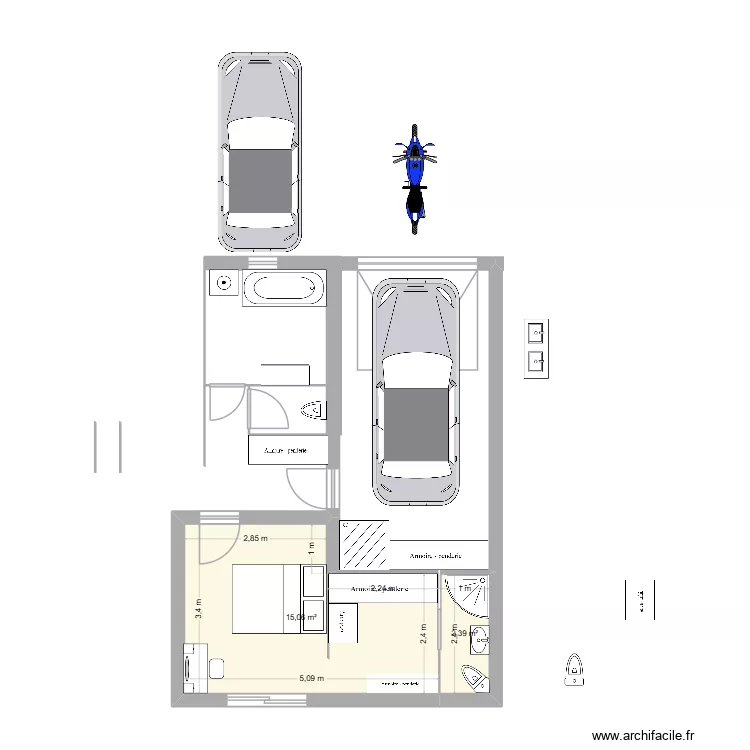 projet plan suite parentale. Plan de 2  et 17 m²