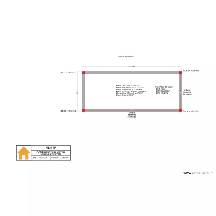 PLAN DESCENTE DE CHARGE SKATEPARC. Plan de 1  et 12 m²